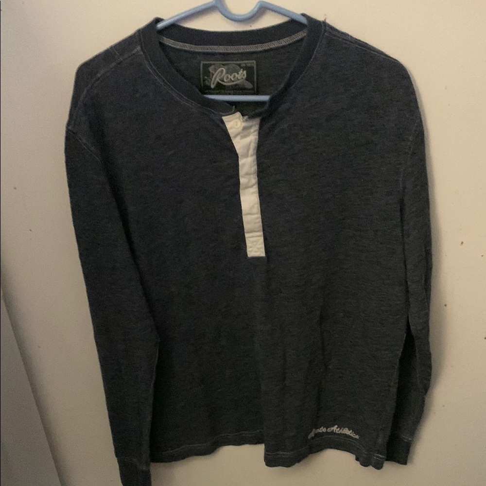 Gorgeous Roots Athletics Henley Quarter Button Grey Shirt W/White trim SZ Large